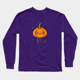 Cute Halloween Character-Cat with Pumpkin Head Long Sleeve T-Shirt